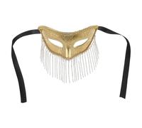 DIKACA Maschera da Ballo da Donna Vintage con Pietre Decorative e Nappa Dorata Maschera di Carnevale Esotica Elegante Balli di Fine Anno e Cosplay