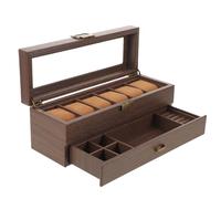 DIKACA Scatola Porta Orologi e Finitura Raffinata Doppio Strato in Legno e 6 Scomparti Organizer per Gioielli Vetro Trasparente per Viaggi e Vacanze