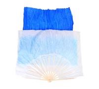 DIKACA Ventaglio Danza del Ventre in Seta con Bastoncini Bamboo Ventaglio Lungo Colori Bianco e Blu per Donne Adulte e Leggero per Performance Eleganti