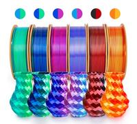 dikale Silk PLA+ - Filamenti per stampa 3D, confezione da 6 pezzi, 1,75 mm, 250 g x 6 bobine, oro e rosso, nero e rosso, rosso rosa e azzurro, rosa e blu scuro, blu scuro e verde, celeste e verde