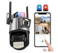DIKAMAN Telecamere di sicurezza, Telecamera IP 4MP 4K con doppio obiettivo, schermo, visione notturna a colori, monitoraggio automatico, PTZ, Wi-Fi, impermeabile, sicurezza CCTV(4MP Add 64G SD Card)