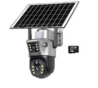 DIKAMAN Telecamere di sicurezza, Telecamera solare WiFi 4K 4MP con doppio obiettivo e schermo, telecamere CCTV rilevamento umano PIR, visione notturna, di sorveglianza a batteria(WiFi Cam 32GB Card)