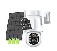 DIKAMAN Telecamere di sicurezza, Telecamera solare WiFi da 4 MP, doppio obiettivo, schermo, visione notturna, telecamera IP for esterni, pannello, batteria 7800 mAh, di sicurezza(4MP and 128GB Card)