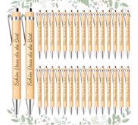 DIKARIYA 32 penne a sfera in legno con scritta "Schön Dass es Dich Gibt Dich Gibt Pen Penna a sfera a pressione per Natale, matrimonio, comunione, ringraziamento, regalo per ospiti, colleghi