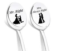 DIKARIYA Mr und Mrs - Cucchiaini da caffè, regalo per donne, San Valentino, 2 cucchiaini da caffè con incisione Mr Right Mrs Always Right, regalo per coppie, coppie, partner