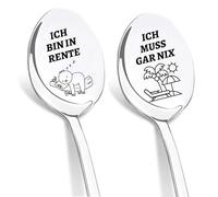 DIKARIYA Regali in pensione per uomini e donne, 2 cucchiaini da caffè con incisione - ich bin in pensione, Ich muss gar NIX, regalo di addio ai colleghi pensioni, regali di Natale per colleghi e