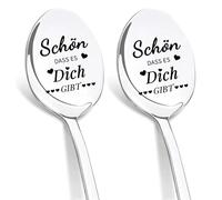 DIKARIYA Regalo per donne, San Valentino, 2 cucchiaini da caffè con incisione "Schön dass es Dich Gibt, Gentile regalo per voi, bel regalo per la comunione per partner, uomini, migliore amica, collega