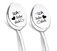 DIKARIYA Set di 2 cucchiaini da caffè con incisione, cucchiaini da caffè in acciaio inox, regalo di anniversario per lui e per lei, regalo di Natale per moglie, calendario dell'Avvento, regalo per la