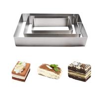 DIKARIYA Set di 3 anelli rettangolari per torte in acciaio inox, 20/25/26 cm, forma quadrata alta 6 cm, anello per torte, per creme, strati, torte motivate, torte per dolci, compleanno