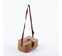 DiKasa Cesto da Funghi in Vimini Naturale con Tracolla in Ecopelle Regolabile, Cestino Raccolta con Chiusura in Metallo 34x24x20 cm