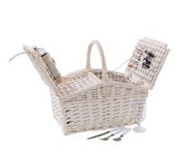 DiKasa Cesto da Picnic Rettangolare in Vimini per 4 Persone con Scomparto Termico, Piatti in Ceramica, Posate, Bicchieri e Accessori Inclusi, Cestino PIC Nic Bianco 43x30x26 cm