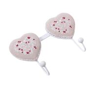 DiKasa Gancio Doppio da Parete in Metallo Bianco con Cuore in Stoffa Ricamata, Appendiabiti Muro Decorativo 31x19 cm, Porta Asciugamani per Bagno Ingresso Camera