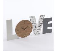 DiKasa Orologio da Tavolo e da Parete in MDF Love Design Versatile Multicolor con Supporto Posteriore, Stile Decorativo Moderno, a Batteria, 45 x 18,5 cm