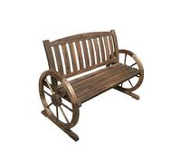 DiKasa Panca Decorativa in Legno di Abete con Ruote, Schienale a Stecche Verticali, Mobiletto d’Arredo per Ingresso Soggiorno Giardino, 115x60x86 cm