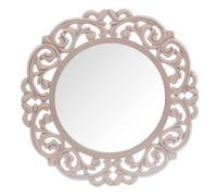DiKasa Specchio Rotondo da Parete Ø60 cm con Cornice Bianca Stile Shabby Chic in MDF, Specchio Decorativo con Supporto Posteriore per Soggiorno, Ingresso e Camera da Letto