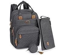 Dikaslon Borsa per pannolini grande con fasciatoio e porta ciuccio per neonati e ragazze, cinghie per passeggino, borsa per maternità, mamma o papà (grigio scuro)