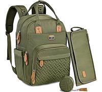 Dikaslon Zaino per pannolini grande borsa con fasciatoio e porta ciuccio per neonati e ragazze, cinghie per passeggino, borsa per maternità, mamma o papà (verde scuro)