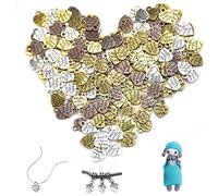 DIKEBAO 200 Pezzi Anticato Ciondoli a Forma di Cuore Con Scritta in Lingua, Cuoricini Decorativi 12 * 10 MM per Lavori Fai da Te Gioielli e Decorazioni, 4 Colori