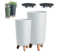 DIKEL 2x Vaso rotondo Gracia su gambe - Vaso da fiori per interni ed esterni - Vaso da fiori - Vaso da balcone - Vaso decorativo - DGTL200 + DGTL240-239x239x445mm - Bianco
