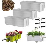 DIKEL 3X Cassetta per ringhiere - Vaso da fiori per interni ed esterni - Vaso da fiori - Vaso da balcone - Vaso decorativo - Wave 60 + Argilla espansa 5l - 290x585x200mm - Bianco