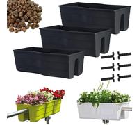 DIKEL 3X Cassetta per ringhiere - Vaso da fiori per interni ed esterni - Vaso da fiori - Vaso da balcone - Vaso decorativo - Wave 60 + argilla espansa 5l - 290x585x200mm - Grigio