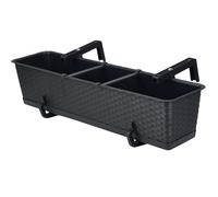 DIKEL Fioriera da balcone 69 cm x 17 cm | Vaso per piante resistente agli agenti atmosferici con sottovaso e supporto | Fioriera in stile rattan per la piantagione elegante di terrazzo e balcone |