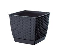 DIKEL Vaso da fiori 22 x 19 cm, in plastica effetto rattan, con piattino, per interni ed esterni, resistente alle intemperie, colore: antracite