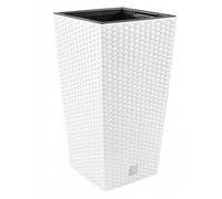 DIKEL Vaso da fiori 24 x 24 x 45 cm, con effetto rattan e inserto resistente alle intemperie, per un design elegante di interni ed esterni, vasi per fiori per meno terra e facile manutenzione, bianco