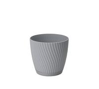 DIKEL Vaso da fiori rotondo, Ø 13 cm, altezza 12 cm, vaso in plastica di alta qualità con sottovaso integrato, vasi da fiori in stile moderno e minimalista per un arredamento elegante, platino