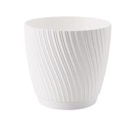 DIKEL Vaso da fiori rotondo, Ø 17 cm, altezza 15 cm, vaso in plastica di alta qualità con sottovaso integrato, vasi moderni e minimalisti per arredamento elegante, bianco