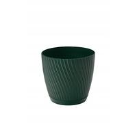 DIKEL Vaso da fiori rotondo, Ø 23 cm, altezza 20 cm, vaso in plastica di alta qualità con sottovaso integrato, vasi da fiori in stile moderno e minimalista per un arredamento elegante, verde