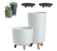 DIKEL Vaso da Fiori Rotondo Gracia su Gambe per Interni ed Esterni - Decorativo da Balcone - DGTL200 + DGTL300L - 298x298x365mm - Bianco