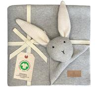 DIKOS® coperta & doudou 2 in 1 con coniglietto coccolone (grigio) - dolce regalo nascita per neonato o neonata - in morbido cotone biologico (GOTS & OEKO-TEX 100) - ideale come primo peluche per bebè