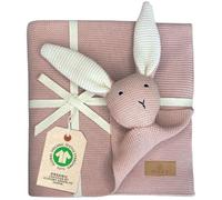 DIKOS® coperta & doudou 2 in 1 con coniglietto coccolone (rosa antico) - regalo nascita dolce e originale per neonata - in morbido cotone biologico (GOTS & OEKO-TEX) - primo peluche per bebè