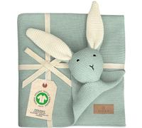 Dikos® coperta & doudou 2 in 1 con coniglietto coccolone (verde menta) - dolce regalo nascita per neonato o neonata - in morbido cotone biologico (GOTS & OEKO-TEX) - ideale come primo peluche per bebè