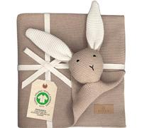 DIKOS® coperta e doudou 2 in 1 con coniglietto coccolone (beige e marrone) - regalo nascita per neonato o neonata - in cotone bio morbido (GOTS & Oeko-TEX) - primo peluche perfetto per bebè