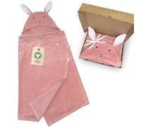 DIKOS® Poncho Bagno Bimbi Rosa Antico 70x140 cm | 2 in 1 Asciugamano Cappuccio Coniglio, Bottoni a Pressione, fino a Tg. 140 | 100% Cotone Bio Spugna/Velour, Morbido e Assorbente | Regalo Nascita