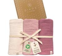 DIKOS® Premium Mussole Neonato | 100% Cotone Biologico Certificato GOTS | Set 3 Pezzi 64x64cm | Morbida Mussola per Bambino e Bambina | Nascita Regalo Perfetto per Neonati (bacca, crema)