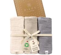 DIKOS® Premium Mussole Neonato | 100% Cotone Biologico Certificato GOTS | Set 3 Pezzi 64x64cm | Morbida Mussola per Bambino e Bambina | Nascita Regalo Perfetto per Neonati (grigio Taupe, crema)