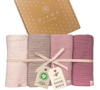 DIKOS® Premium Mussole Neonato | 100% Cotone Biologico Certificato GOTS | Set 4 Pezzi 64x64cm | Morbida Mussola Neonato per Bambino e Bambina | Nascita Regalo Perfetto per Neonati (bacca, crema)