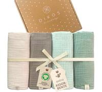 DIKOS® Premium Mussole Neonato | 100% Cotone Biologico Certificato GOTS | Set 4 Pezzi 64x64cm | Morbida Mussola Neonato per Bambino e Bambina | Nascita Regalo Perfetto per Neonati (menta, crema)