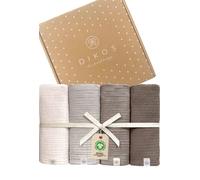 DIKOS® Premium Mussole Neonato | 100% Cotone Biologico Certificato GOTS | Set 4 Pezzi 64x64cm | Morbida Mussola Neonato Grigio Taupe Crema per Bambino e Bambina | Nascita Regalo Perfetto per Neonati