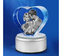 Dilamus Personalized Crystal Photo, Heart Crystal Picture With Your Own Photo for Mom Dad Him Her, Customized Glass Photo With LED Rotating Base Memorial Gift for Valentines Day Anniversary Birthday