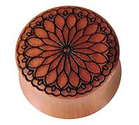 Dilatatore in legno marrone di sawo, con incisione nera, fiore tribale, dilatatore in legno organico con doppia svasatura, per orecchio, unisex, piercing per il lobo e 4 mm, colore: multicolore, cod. HPT-304-04