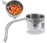 DILAW® - Cestino per carbone per narghilè, orientale, piatto, in acciaio inox, per narghilè, carbone e barbecue, con manico di sicurezza, colore: argento
