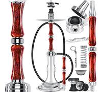 DILAW Set completo per narghilè Eclipse 79 cm, in acciaio inox, accessori professionali Hookah, set completo con ciotola in vetro fatta a mano, boccaglio in acrilico, testa di pietra, supporto per