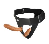 Dildo doppio con strap-on, giocattolo sessuale masturbatore con 2 dildo per donne e lesbiche, doppio dildo con strap-on regolabile, giocattolo sessuale con pene per coppie