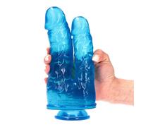 Dildo Doppio Realistico Vaginale Anale Donna Pene Made in Italy Blu Trasparente