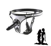 Dildo doppio strap-on deluxe Cinghia su dildo Cintura di castità regolabile - Dong reale/pene staccabile a doppio inserto penetrazione SM giocattoli del sesso per lei e le lesbiche,White