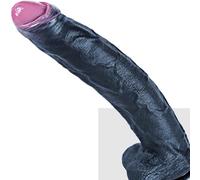 Dildo gigante realistico non circonciso da 34 cm,pene in silicone spesso 3,8 cm,dildo gigante lungo nero con grande ventosa, prepuzio largo,pene anale XXXL,stimolazione del punto G, per utenti esperti